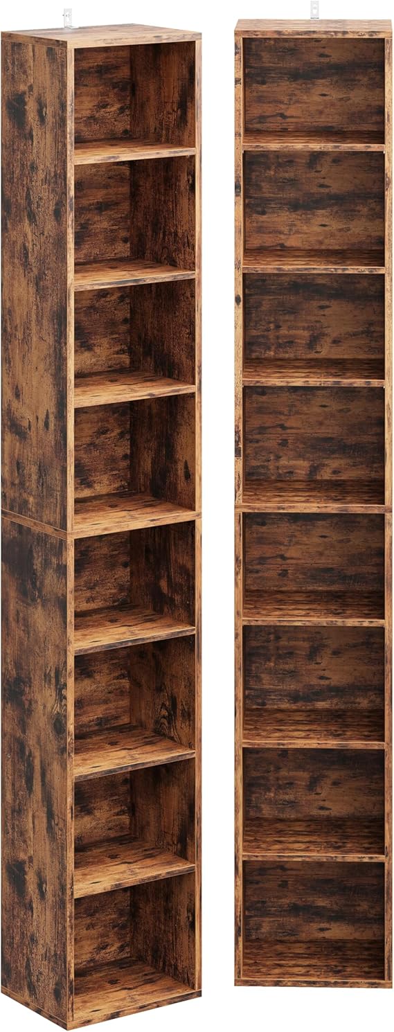 8-Tier Tall Narrow Bookshelf Set of 2, 71" Corner Bookcase