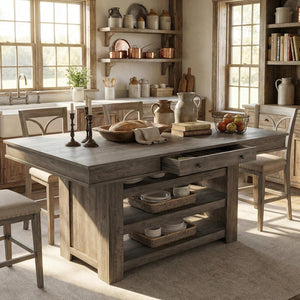 60-Inch Counter Height Dining Table with Wine Rack and Storage Shelves