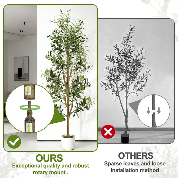 Faux Olive Tree – 6ft & 7ft Indoor Artificial Tree with Planter, Basket & Lights