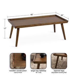 Mid-Century Wood Coffee Table with Tapered Legs & Adjustable Feet