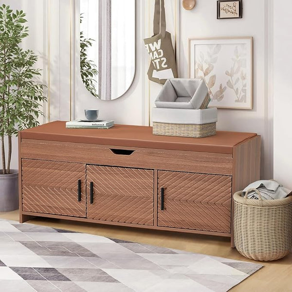 Lift Top Storage Bench with Cushioned Seat