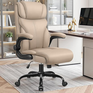Ergonomic High-Back PU Leather Office Chair with Flip-Up Armrests