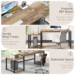 63-Inch Computer Desk with Printer Shelf & PC Tower Stand