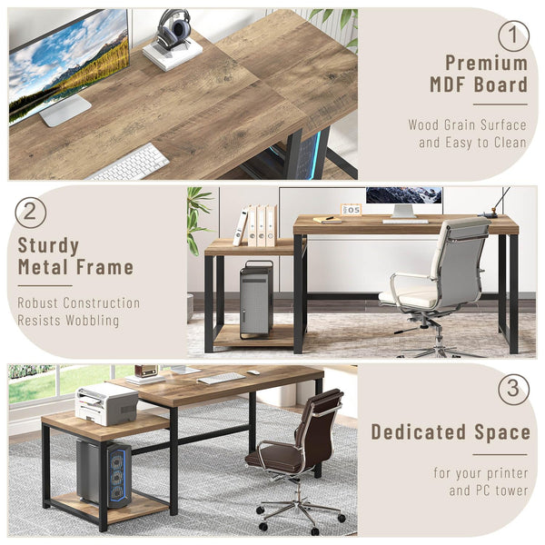 63-Inch Computer Desk with Printer Shelf & PC Tower Stand