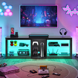 63-Inch High Gloss TV Stand with LED Lights & Glass Shelves