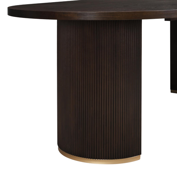 Oval Top Dining Table – Pedestal Base, Seats 6, Dark Brown