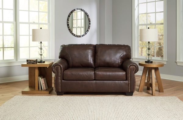Dark Brown Leather Loveseat with Nailhead Trim