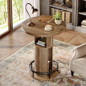 Round Bar Table with Storage & Metal Footrest
