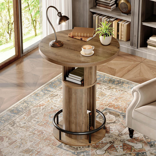 Round Bar Table with Storage & Metal Footrest