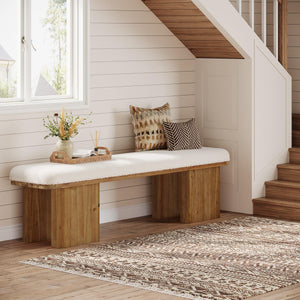 59" Upholstered Entryway Bench with Faux Shearling Cushion