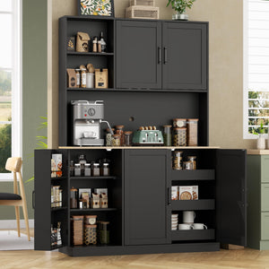 Kitchen Pantry Storage Cabinet with Microwave Stand