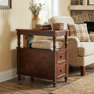 Wood End Table with 2 Drawers and Storage Shelf