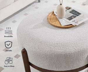 29" Round Ottoman Upholstered Footstool with Wooden Legs