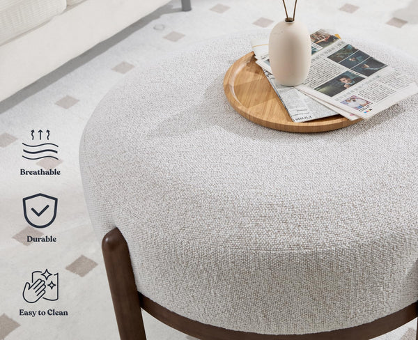 29" Round Ottoman Upholstered Footstool with Wooden Legs