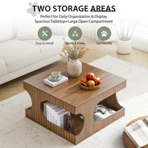 Square Coffee Table with Storage | 2-Tier Mid-Century Modern, Arched Design