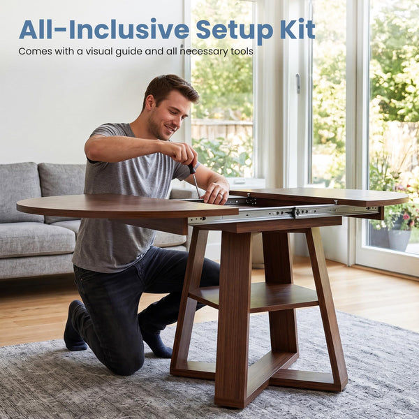Extendable Round Dining Table for 4-8