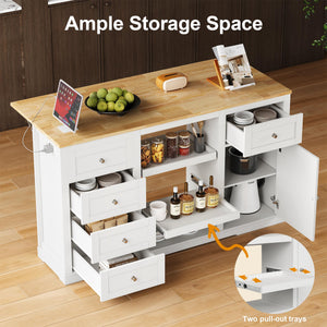 59-Inch Kitchen Island with Drop Leaf and Storage