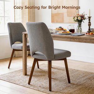 Modern Upholstered Dining Chairs Set of 4 with High Back & Wood Legs – Grey