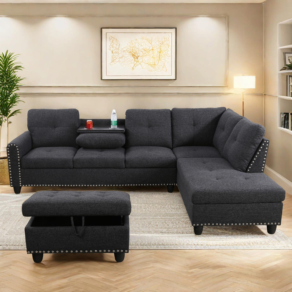 L-Shaped Modular Sectional Sofa with Ottoman Storage