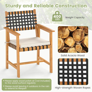 6-Piece Acacia Wood Outdoor Dining Set with Umbrella Hole, Bench & 4 Cushioned Armchairs