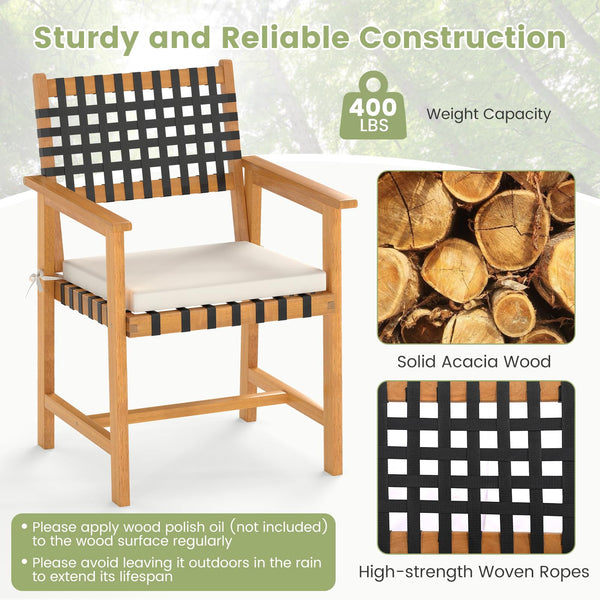 6-Piece Acacia Wood Outdoor Dining Set with Umbrella Hole, Bench & 4 Cushioned Armchairs