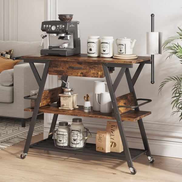 48-Inch Mobile Coffee Cart with Storage Drawer and Lockable Wheels