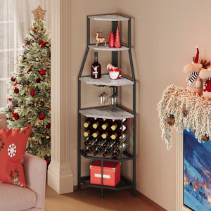 5-Tier Corner Wine Rack with Glass Holder – Floor Standing Wine Storage Shelf