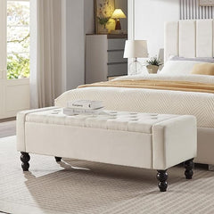 50-Inch Upholstered Storage Ottoman Bench with Safety Hinge – 660 lb Capacity
