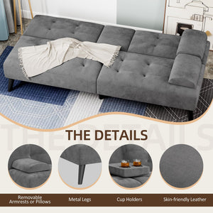 Velvet Futon Loveseat Sofa Bed with Adjustable Backrest