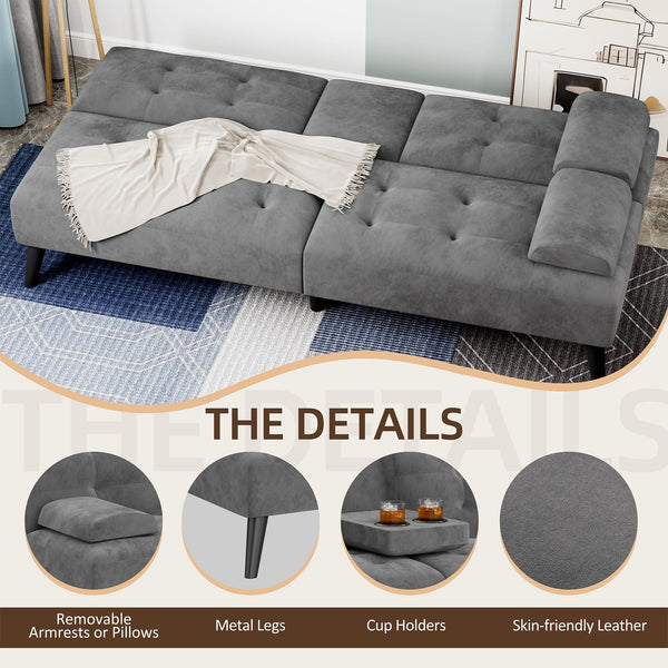 Velvet Futon Loveseat Sofa Bed with Adjustable Backrest