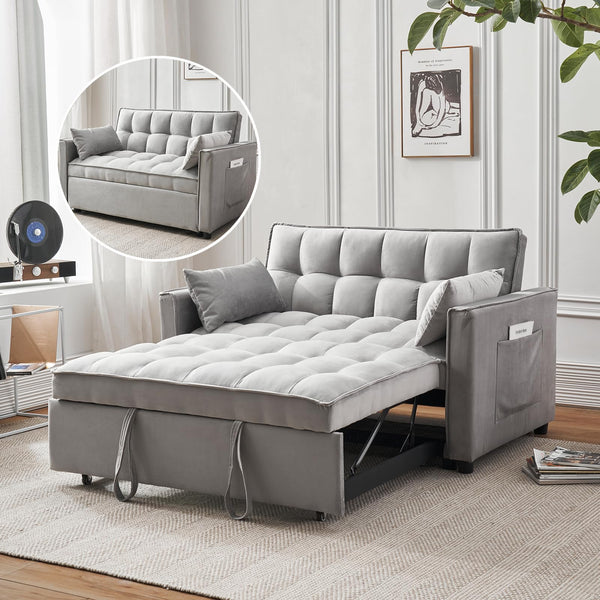 Convertible Futon Sofa Bed with Adjustable Backrest & Storage Pockets