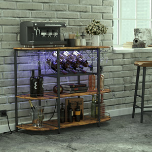 3-Tier Wine Cabinet Bar Cart with LED Light & Power Outlet