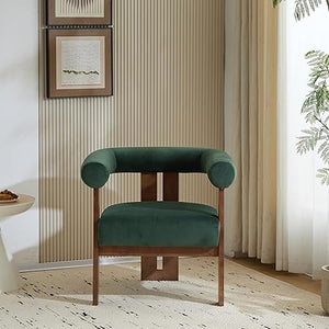 Velvet Accent Chair with Curved Backrest & Wooden Legs