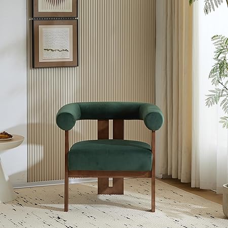 Velvet Accent Chair with Curved Backrest & Wooden Legs