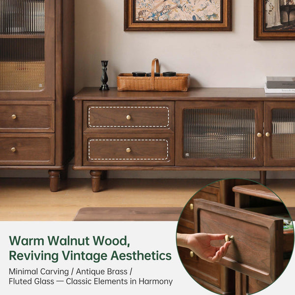 Solid Walnut Wood TV Stand – Mid-Century Modern Media Console with Storage