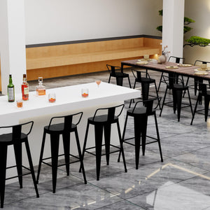 Metal Bar Stools Set of 4 with Back, Indoor Outdoor Counter Height, Matte Black
