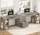 96.5" Two Person Desk with Drawers & Storage Shelves