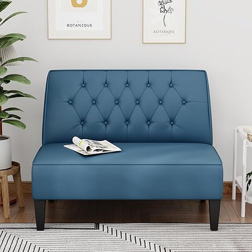 Button-Tufted Velvet Loveseat Settee Bench