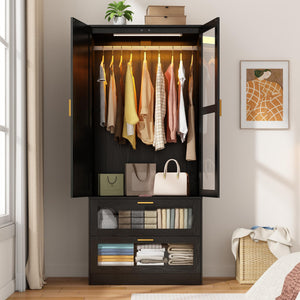 2-Door Wardrobe with LED & Mirror