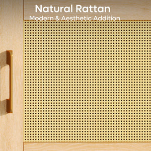 80-Inch Rattan TV Stand with LED Lights & Storage