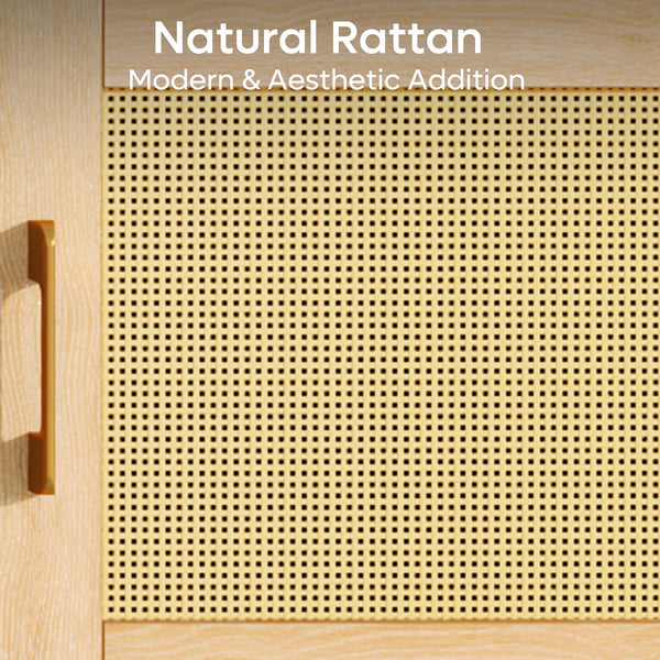 80-Inch Rattan TV Stand with LED Lights & Storage