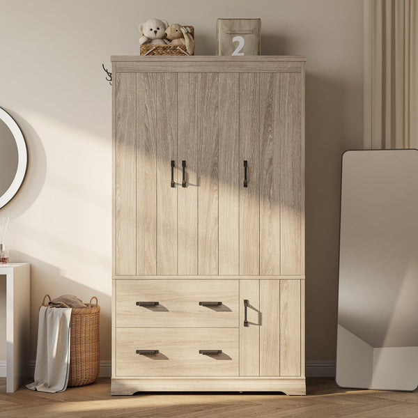 4-Door Wardrobe Closet with Drawers, Shelves & Hanging Rod – 70" Tall