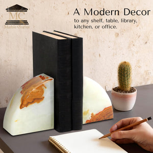 Marble Bookends Set – Polished Stone Book Ends with Non-Slip Base