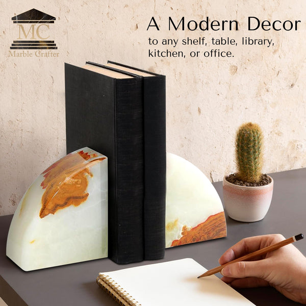 Marble Bookends Set – Polished Stone Book Ends with Non-Slip Base