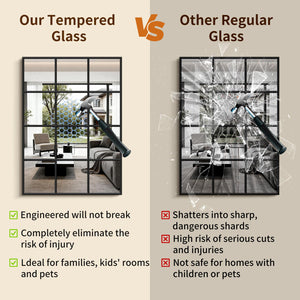 Black Window Pane Wall Mirror – Aluminum Frame, Rectangular