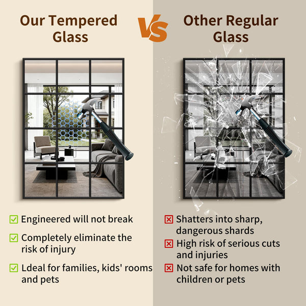 Black Window Pane Wall Mirror – Aluminum Frame, Rectangular