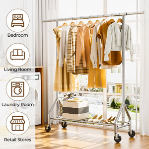 Heavy Duty Rolling Clothes Rack with Shelves & Lockable Wheels