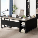 L-Shaped Executive Desk with Storage Cabinet & Shelves, 71"