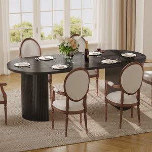 70.8 Inch Oval Dining Table for 4-6 | Modern Kitchen Table with Fluted Wood Strip Base