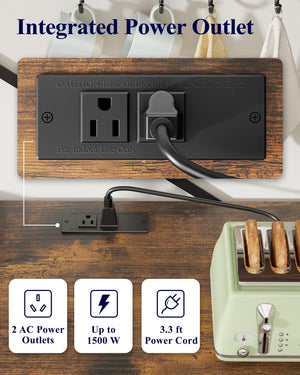 Baker's Rack with Power Outlet 12 Hooks Multi-Shelf Kitchen Storage